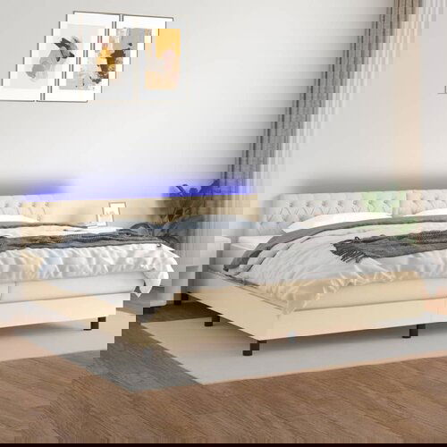vidaXL Krevet box spring s madracem LED krem 200x200 cm od tkanine Cijene