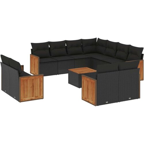  12-dijelni set vrtnih sofa od poliratana s jastucima crni Slike