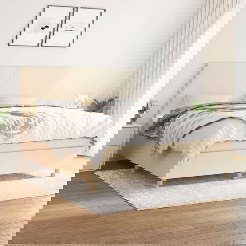  Box spring postelja z vzmetnico krem 180x200 cm blago Slike