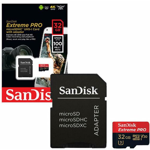Sandisk memorijska kartica sdhc 32GB extreme micro 100MB/s V30 uhs-i U3+SD adapter Cene