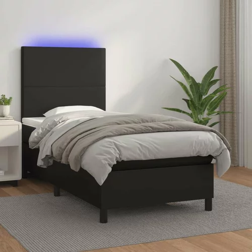  Box spring postelja z vzmetnico LED črna 90x200 cm umetno usnje, (20789458)