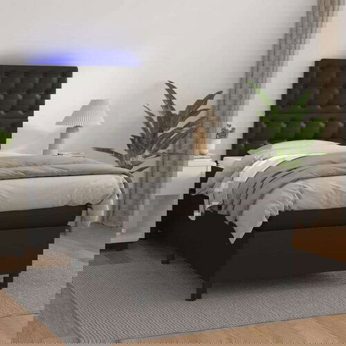  Box spring postelja z vzmetnico LED črna 90x200 cm umetno usnje, (20789670) Slike