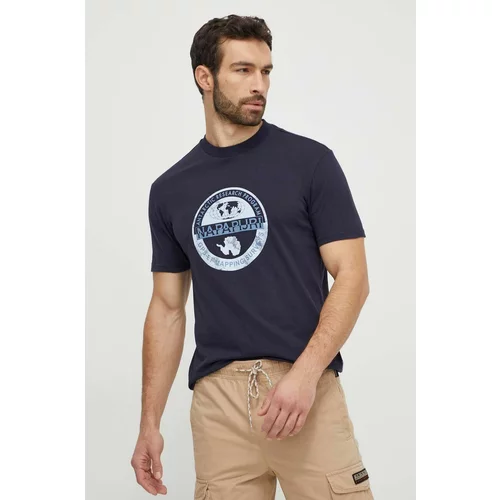 Napapijri Pamučna majica za muškarce, boja: tamno plava, s tiskom