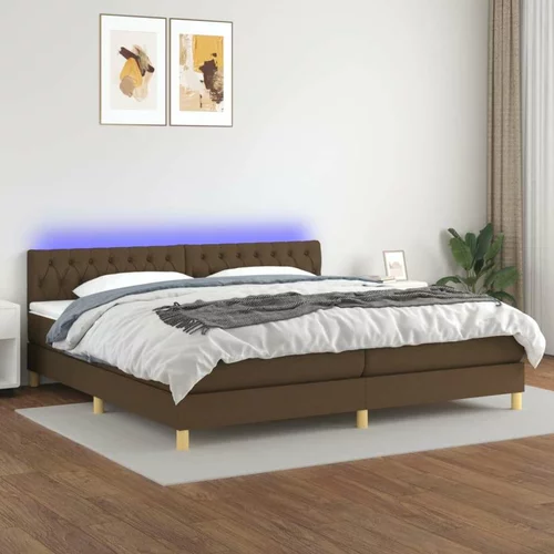  Box spring postelja z vzmetnico LED temno rjava 200x200cm blago, (20724014)