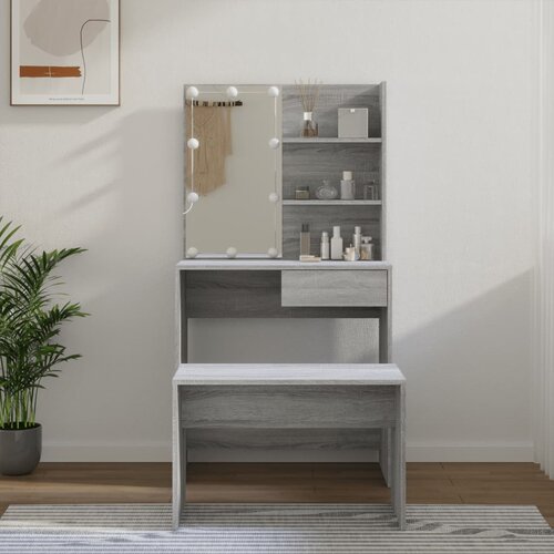 The Living Store Komplet toaletnih mizic z LED lučkami siva sonoma konstr. les - Komplet LED Toaletnih Mizic, (21671041) Slike