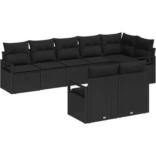 VidaXL 8-delni vrtni set s sedeži z blazinami Črna Poli Ratan, 2-sedežna vrtna sofa z shrambo in blazinami Črna Poli Ratan Slike