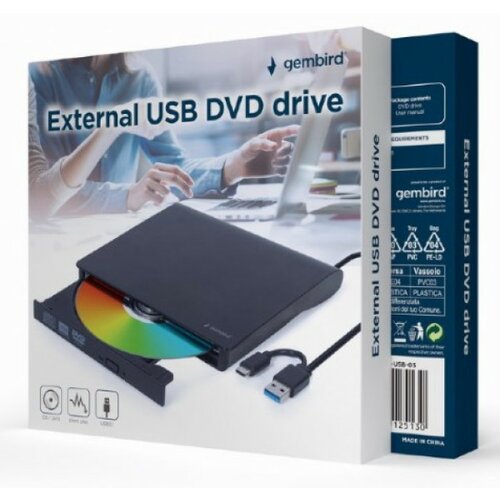 Gembird DVD-USB-03 eksterni USB DVD drive Citac-rezac, USB + USB-C, black Cene