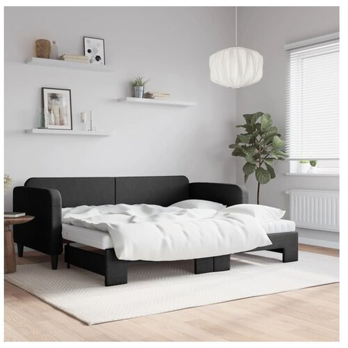 VidaXL Dnevni krevet na razvlačenje crni 90 x 190 cm od tkanine Slike