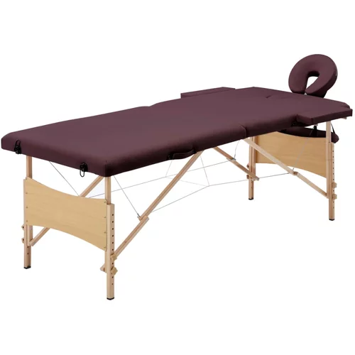vidaXL Zložljiva masažna miza 2 coni les vinsko vijolična
