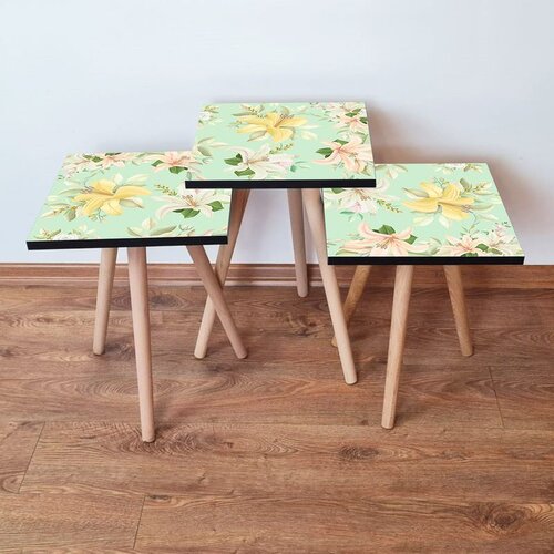 Hanah home 3Shp168 - green greenyellowbeige nesting table (3 pieces) Cene