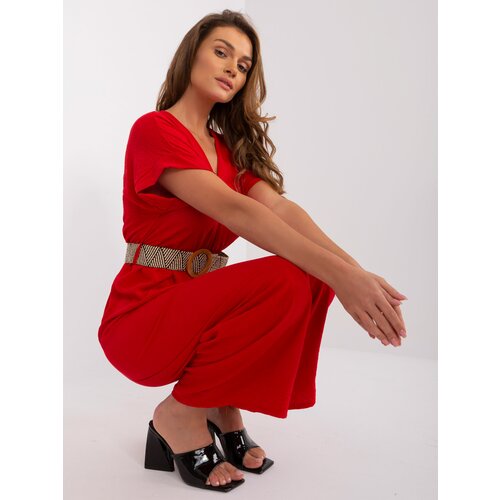 Fashion Hunters Red overall with braided belt Slike