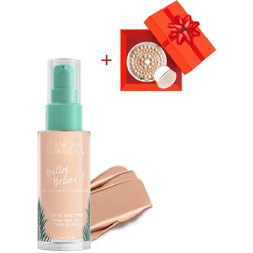 Physicians Formula butter belive it tečni puder sa korektorom, fair to light, 30ml + mineral glow pearls bronzer, translucent Cene