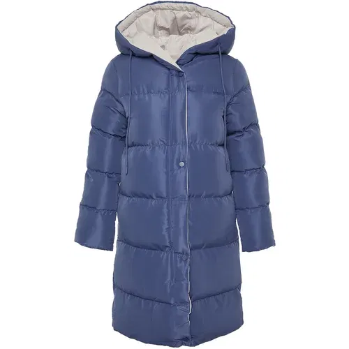 Trendyol Grey-Blue Reversible Hooded Water Repellent Long Puffer Jacket
