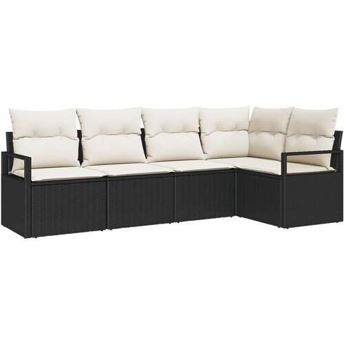 VidaXL 5-delni vrtni sofa set s blazinami Črni poli ratan, 2-sedežna vrtna sofa s shranjevanjem in blazinami Črni poli ratan Slike