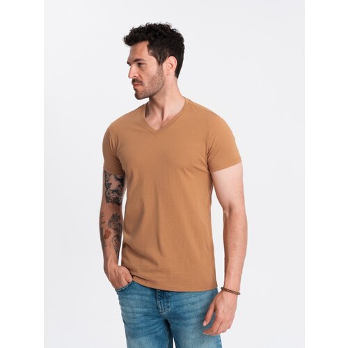 Ombre Men's BASIC classic cotton T-shirt with a v-neck - brown Cijene