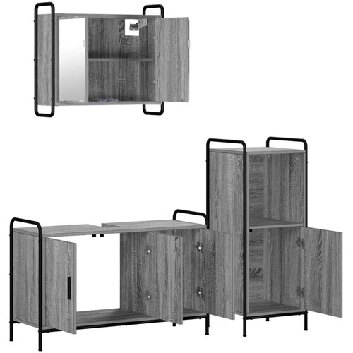  Set ormarića za kupaonicu 3 kom. Siva Sonoma 40 x 36 x 99 5 cm - Siva Sonoma Ormarić ispod sudopera (3 vrata) + viseći ormarić + Slike