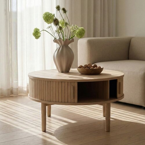 Unique Furniture Okrogla klubska mizica v hrastovem dekorju v svetli naravni barvi &amp;oslash; 85 cm Meta &amp;ndash; Slike