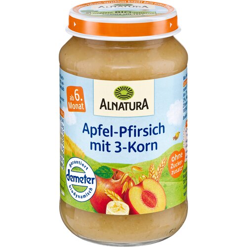 Alnatura Bio otro&scaron;ka hrana - jabolko in breskev z 3 žiti - 190 g Cene