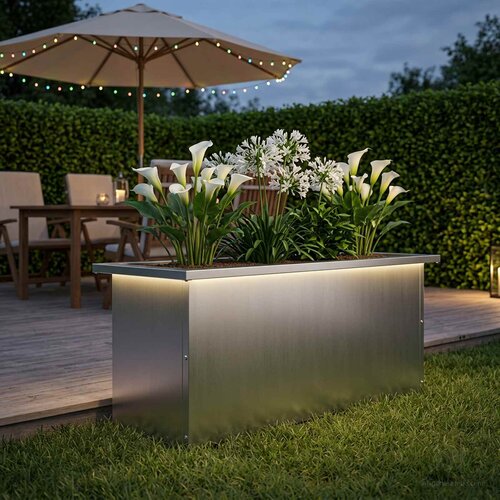  Vrtna posuda za sadnju s LED svjetlom Srebrna 30 x 80 x 30 cm Slike