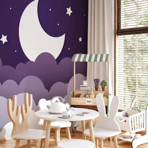  Foto tapeta - Moon dream - clouds in a purple sky with stars for children 100x70 Premium Cene