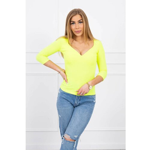 Kesi Ribbed blouse with a neckline yellow neon Slike