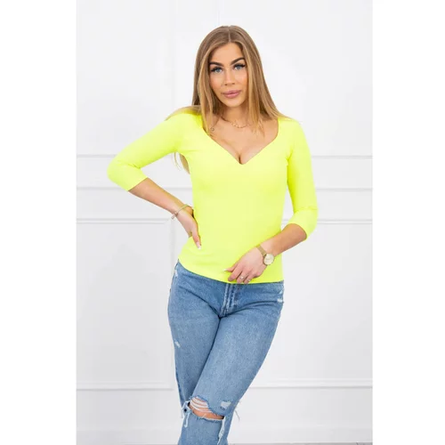 Kesi Ribbed blouse with a neckline yellow neon
