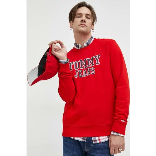 Tommy Jeans Bombažen pulover moška, rdeča barva