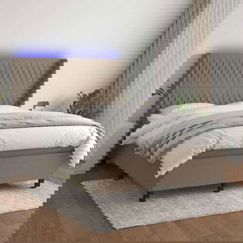  Krevet box spring s madracem LED smeđesivi 140x190 cm tkanina Slike