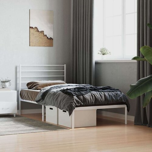 VidaXL Metalni okvir za krevet s uzglavljem bijeli 90x200 cm Slike