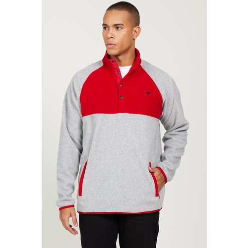 AC&Co / Altınyıldız Classics Men's G.melange-red Standard Fit Normal Cut Stand-Up Bato Collar Patterned Fleece Sweatshirt Cene