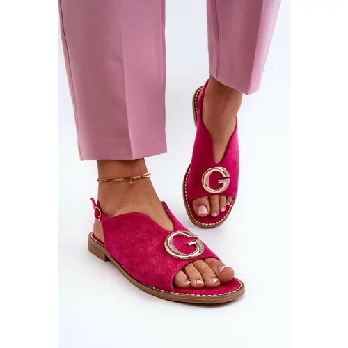 Kesi Elegant women's sandals with embellishments, Eco Suede S.Barski Fuchsia