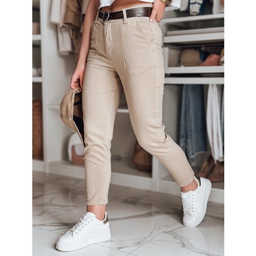 DStreet Spodnie damskie slim fit z paskiem TAIRONIK ciemnobeżowe Slike
