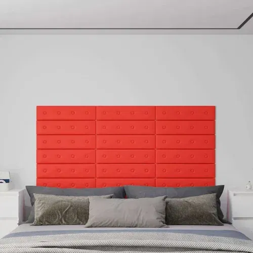  Zidne ploče od umjetne kože 12 kom crvene 60 x 15 cm 1 08 m²