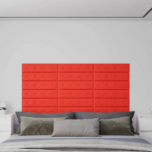 Zidne ploče od umjetne kože 12 kom crvene 60 x 15 cm 1 08 m²