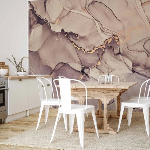  Foto tapeta - Watercolour Abstraction - Powder Pink Marble With Gold Accents 400x280 Vodootporna Slike