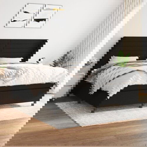 VidaXL Krevet s oprugama i madracem crni 160x200 cm od tkanine Slike