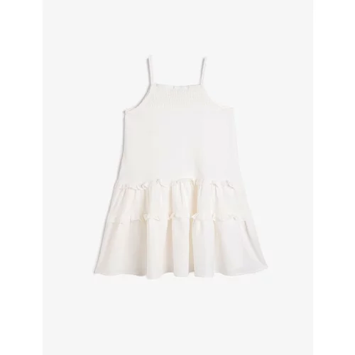Koton Linen-Mixed Dress With Straps, Wide Cut, Ruffle Detailed Dress.