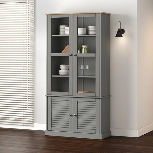 VidaXL Vitrina sa staklom VIGO siva 85x35x170 cm od masivne borovine Slike