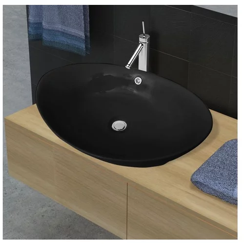  Črni Luksuzni Keramični Umivalnik Ovalni z Izlivanjem 59 x 38,5 cm