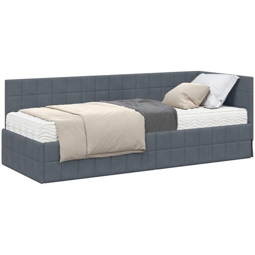 vidaXL Kutni krevetni okvir s madracem s uzglavljem 2 pcs Siva Bar&scaron;un - Tamno siva 80 x 200 cm Cijene