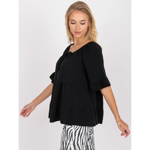Fashion Hunters A black casual blouse with a tied OCH BELLA neckline Slike