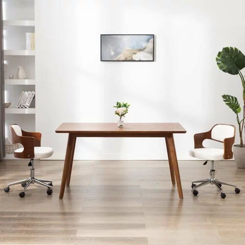  Vrtljiv pisarniški stol bel ukrivljen les in umetno usnje, (20624634)