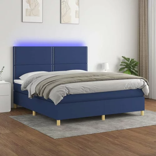  Box spring postelja z vzmetnico LED modra 160x200 cm blago, (20896185)