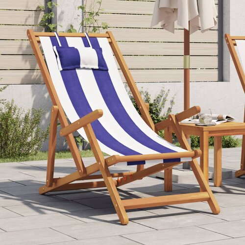 vidaXL Sklopiva stolica za plažu plavo-bijela od eukaliptusa i tkanine Cijene