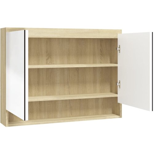 Maison Chic Kopalniška omarica - Kopalniški kabinet z ogledalom 80x15x60 cm MDF bela in hrast, (21794903) Cene