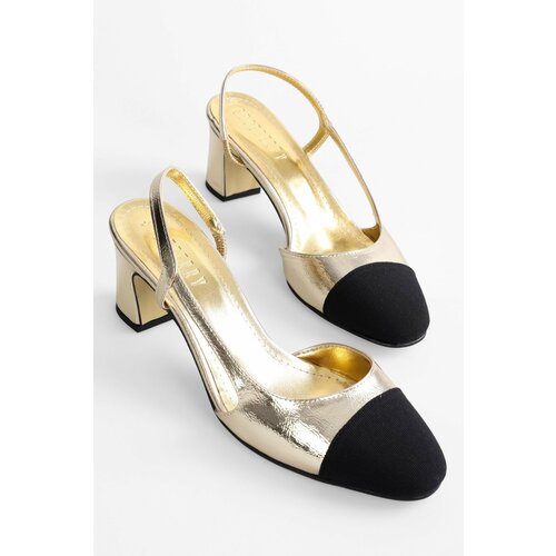 Shoeberry Women's Liera Gold Shiny Heeled Shoes Cene