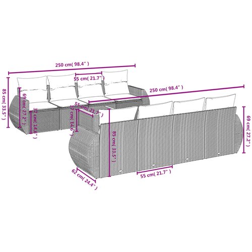  9-dijelni set vrtnih sofa s jastucima bež od poliratana 70 x 62 x 69 cm Slike