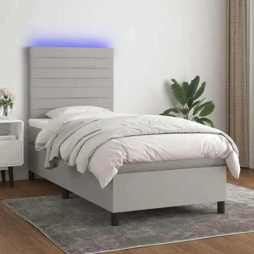  Box spring postelja z vzmetnico LED sv. siva 100x200 cm blago, (20938067)