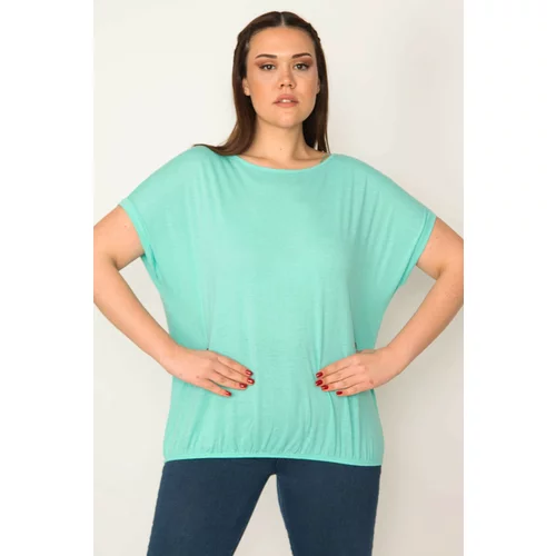 Şans Women's Plus Size Mint Elasticated Double Sleeve Blouse