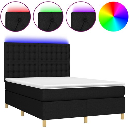 vidaXL box spring postelja z vzmetnico led črna 140x190 cm blago, (20898792) Cene